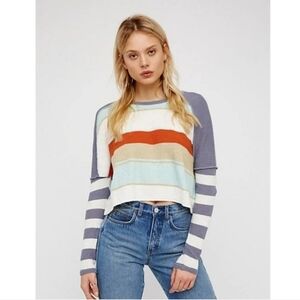 We The Intimately Free People Movement Sunny Side Long Sleeve Crop Striped Tee M